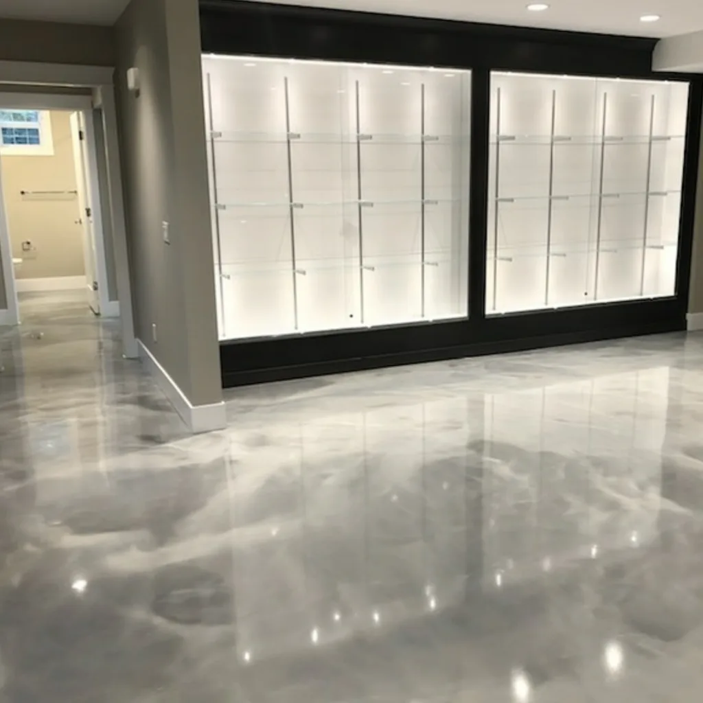 Residential Metallic Epoxy Floors in Calgary completed by Concrete Inspirations