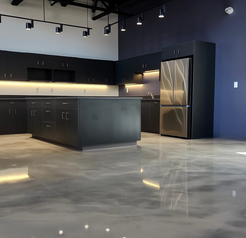 Large-scale commercial metallic epoxy flooring project in Manchester Industrial, Calgary by Concrete Inspirations — epoxy flooring Calgary experts specializing in commercial epoxy and industrial floor systems.