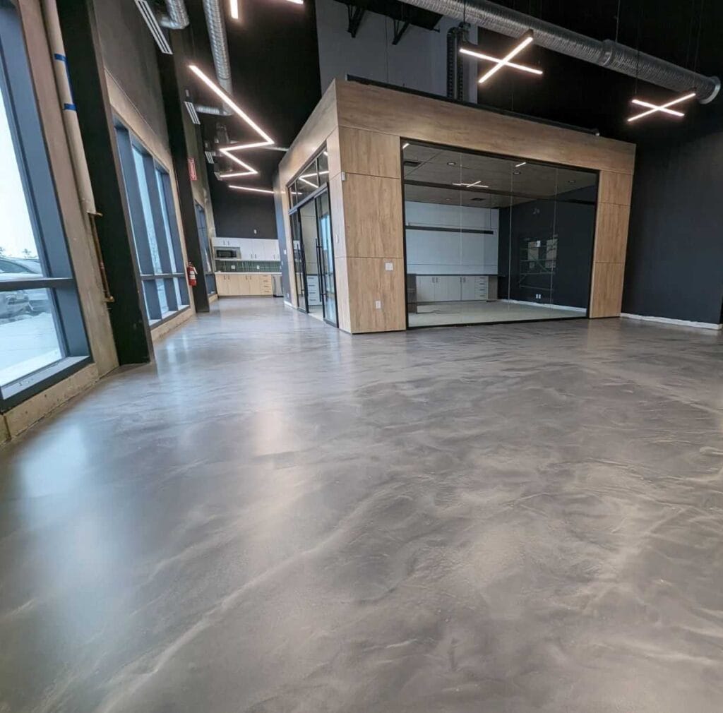 metallic epoxy floor in Calgary commercial office space