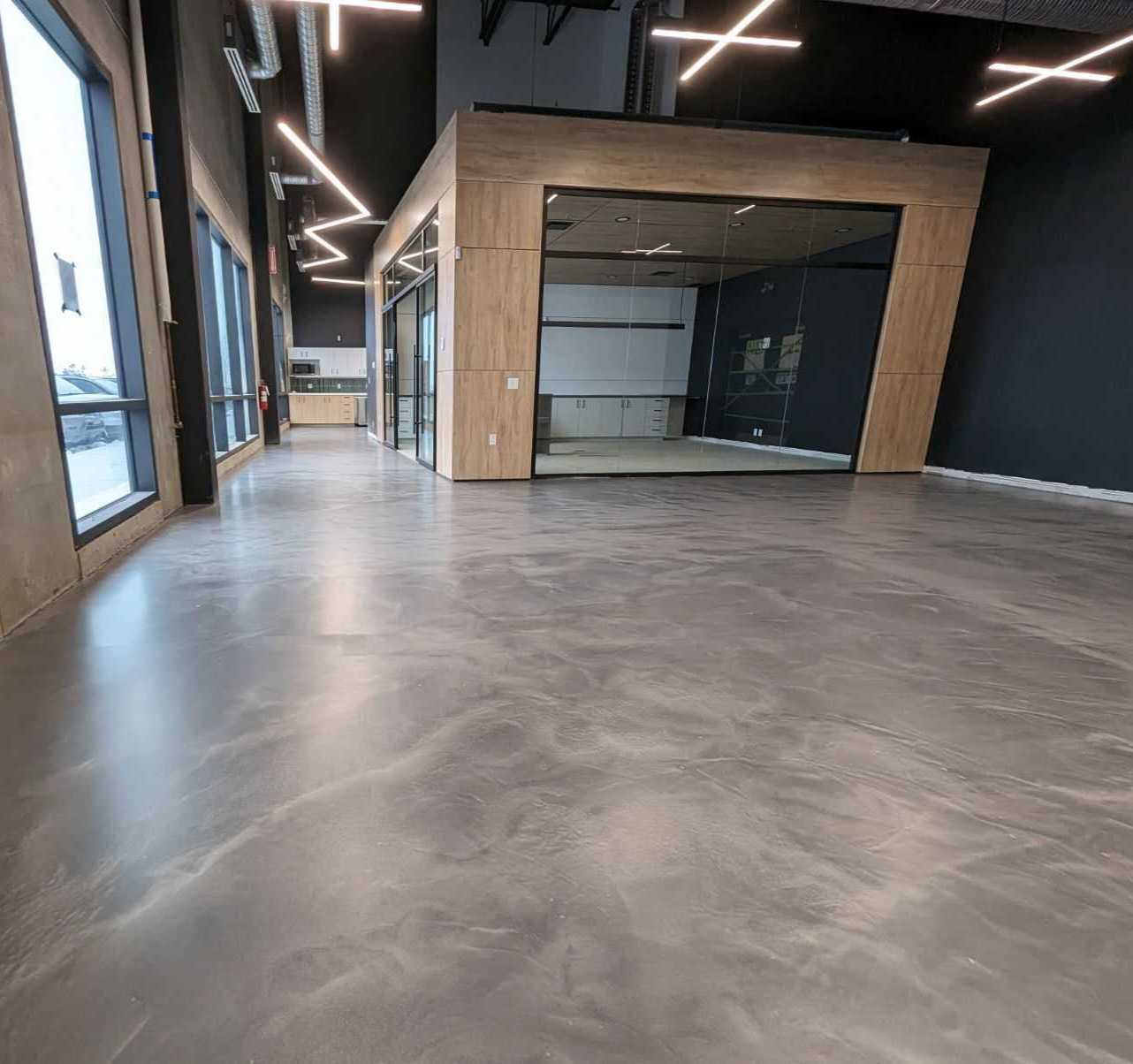 metallic epoxy floor in Calgary commercial office space