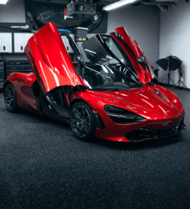 Garage Epoxy Flooring with Red Sports Car