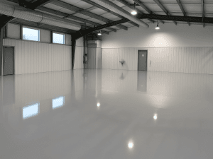 High-performance epoxy flooring system in an industrial food grade warehouse