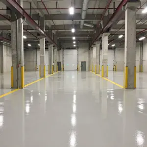 Industrial automotive epoxy flooring system for high traffic vehicle environments.