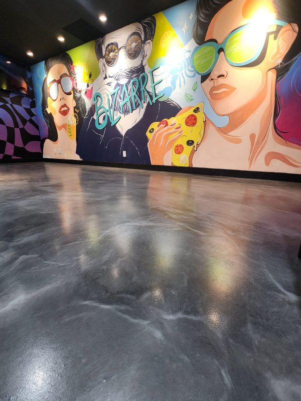 metallic epoxy floor in Calgary restaurant with high traffic finish